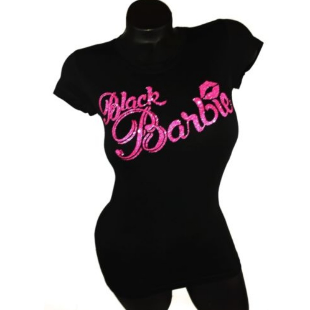Black Barbie with Sexy Lips! Black Fitted Spandex Tee.